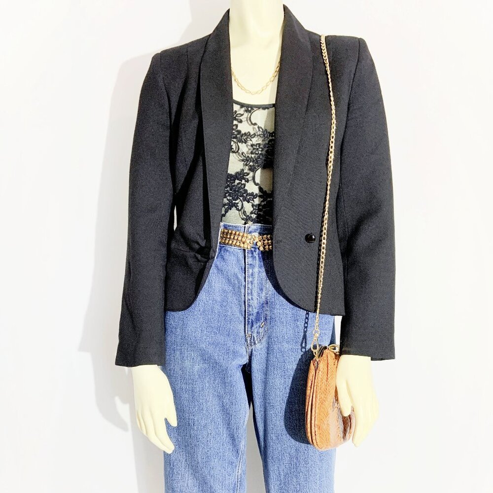 VINTAGE CROPPED BLACK BLAZER / size Small
